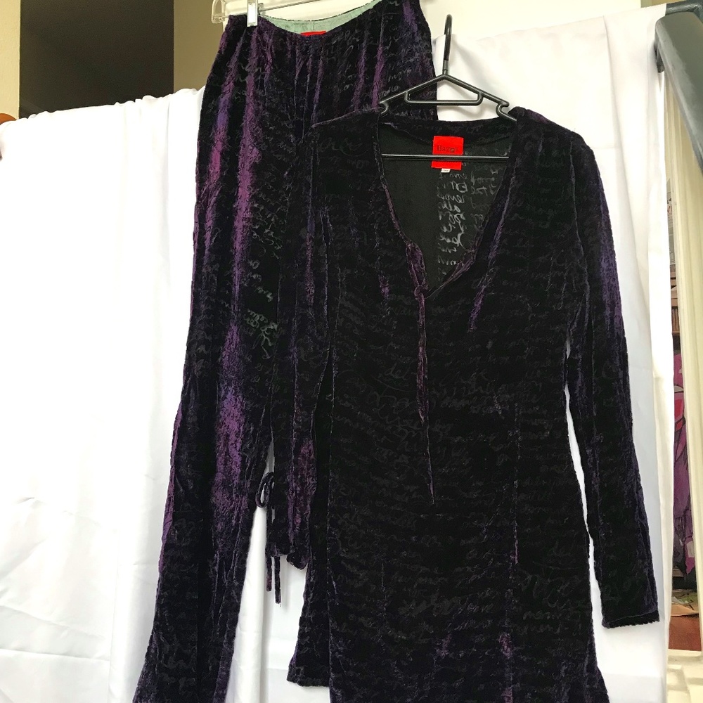 Christian Lacroix Velvet Burnout Tunic top and Pants Purple and blue 90's